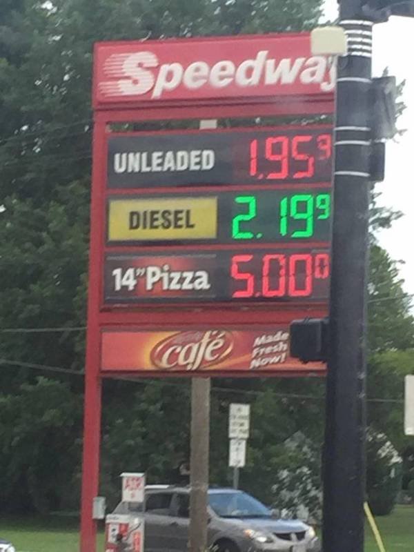 funny sign fails - speedway unleaded gasoline diesel pizza