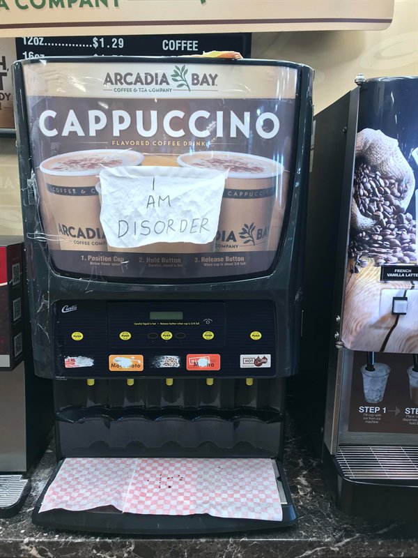 machine - T2OZ......... 16. .$1.29 Coffee 1 Arcadiabay Dy Coffee & Tea Company Cappuccino Flavored Coffee Drinki Osses & Cappucci Am Arcadh Disorder Ba Coffee Come Company 1. Position Che 2. Hold Button 3. Release Button French Vanilla Latte Hoe . Step 1 