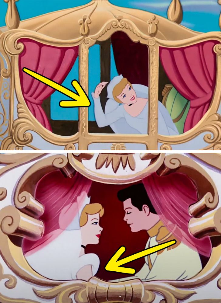 When Cinderella had her happy ending and she was in the carriage with the prince in the scene when she was waving, we can see that she has a long sleeve dress. But, later during the kissing scene, she has a short sleeve dress.