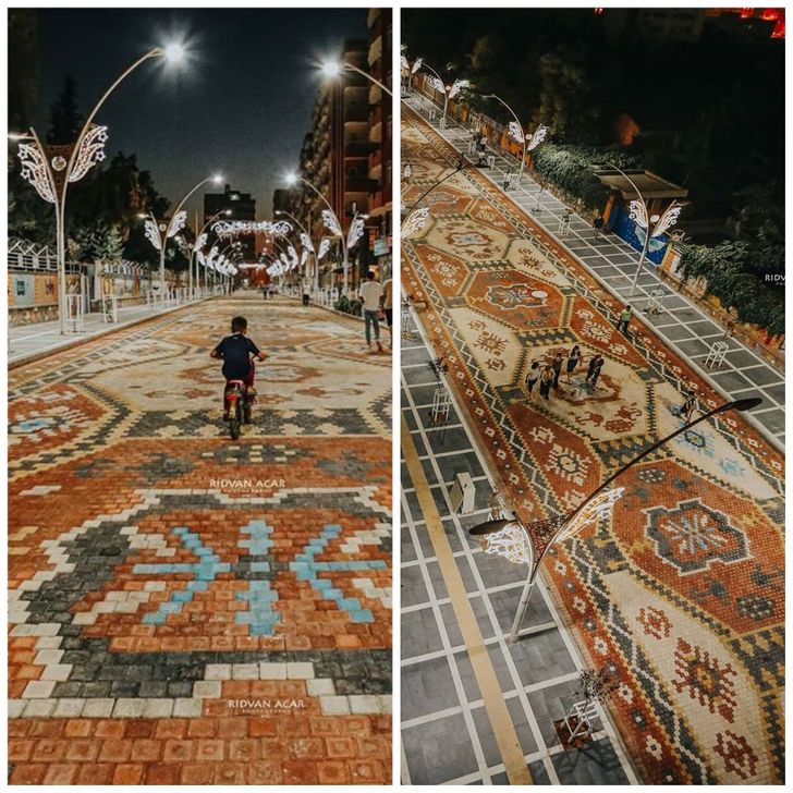 A carpet-patterned street in Turkey