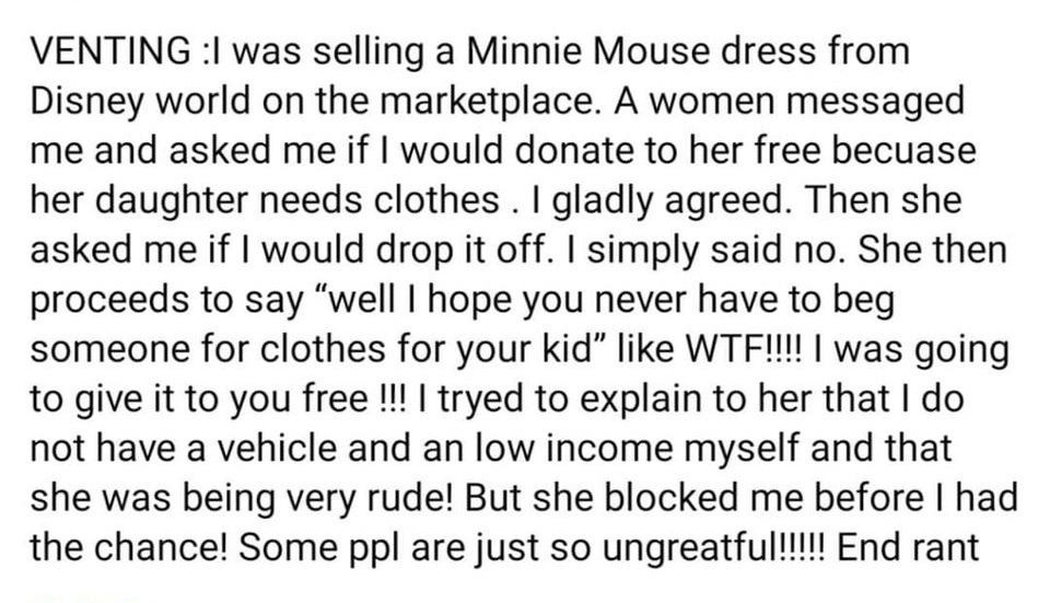 transport sector a developing sector - Venting I was selling a Minnie Mouse dress from Disney world on the marketplace. A women messaged me and asked me if I would donate to her free becuase her daughter needs clothes. I gladly agreed. Then she asked me i