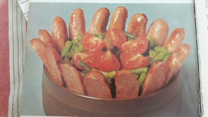 “I found my mother’s old recipe book which is full of hilarious pictures. Behold the wonder of sausage salad!”