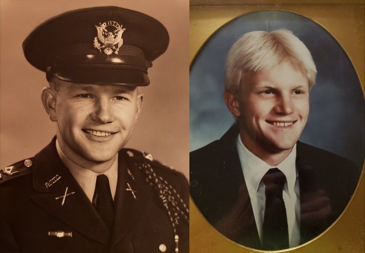 “My old man and me at the same age, 35 years apart — him in 1953 and me in 1988. People always said we looked alike, but I never thought about it until I found this old picture of him.”