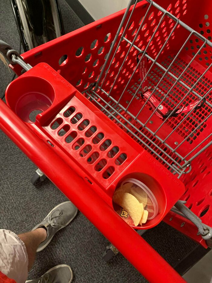 funny work memes -- shopping cart with food in the cupholder