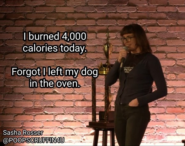 funny jokes -- I burned 4,000 calories today. Forgot I left my dog in the oven.