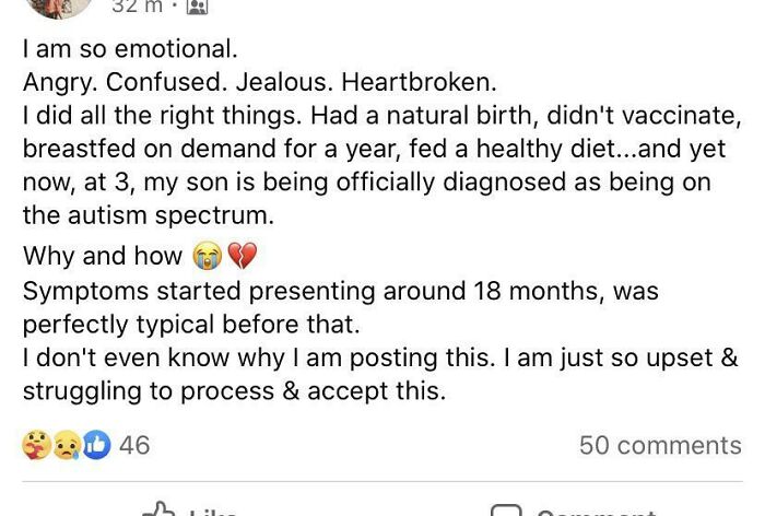 funny parenting - I am so emotional. Angry. Confused. Jealous. Heartbroken. I did all the right things. Had a natural birth, didn't vaccinate, breastfed on demand for a year, fed a healthy diet...and yet now, at 3, my son is being officially diagnosed as
