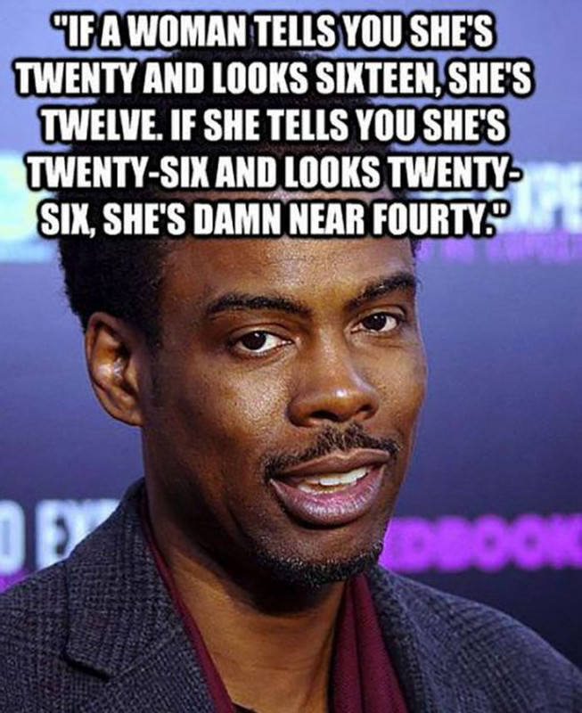 chris rock best quotes - "If A Woman Tells You She'S Twenty And Looks Sixteen, She'S Twelve. If She Tells You She'S TwentySix And Looks Twenty Six, She'S Damn Near Fourty." Dbook