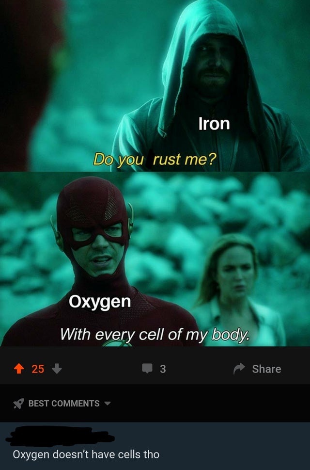 clever jokes - do you trust me flash meme template - Iron Do you rust me? Oxygen With every cell of my body. 25 3 Best Oxygen doesn't have cells tho