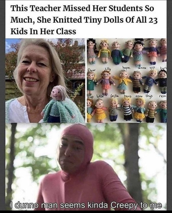 This Teacher Missed Her Students So Much, She Knitted Tiny Dolls Of All 23 Kids In Her Class hope Sinne gys ferite bons anne thing rein Fiep botte I dunno man seems kinda Creepy to me
