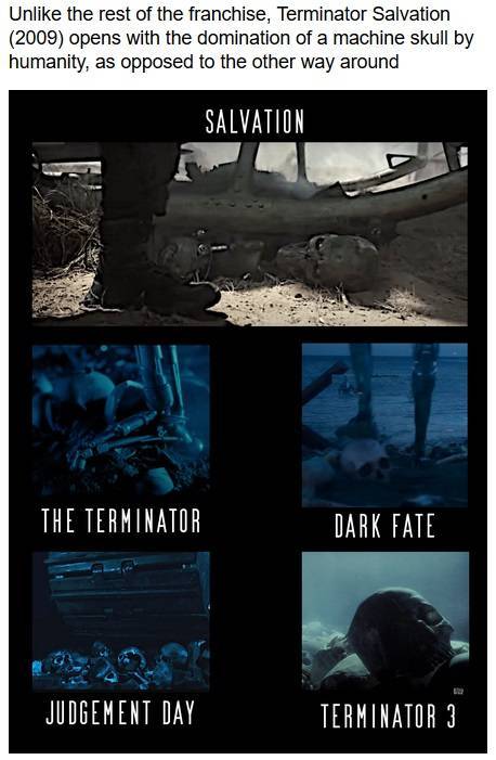 poster - Un the rest of the franchise, Terminator Salvation 2009 opens with the domination of a machine skull by humanity, as opposed to the other way around Salvation The Terminator Dark Fate Judgement Day Terminator 3