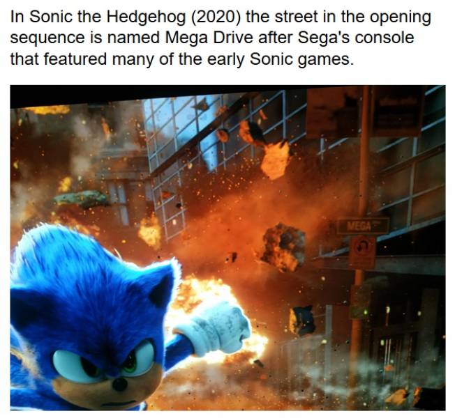 visual effects - In Sonic the Hedgehog 2020 the street in the opening sequence is named Mega Drive after Sega's console that featured many of the early Sonic games. Mega