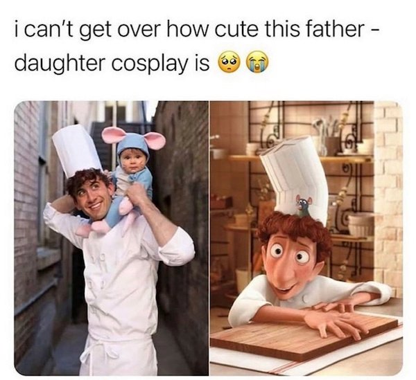 linguini remy from ratatouille - i can't get over how cute this father daughter cosplay is