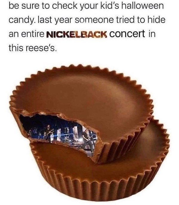iphone - be sure to check your kid's halloween candy. last year someone tried to hide an entire Nickelback concert in this reese's.