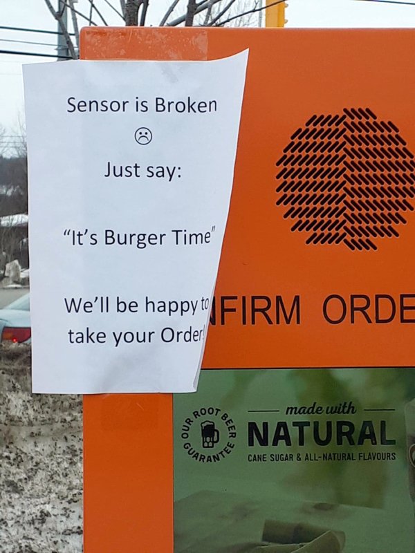 orange - Sensor is Broken Just say "It's Burger Time We'll be happy to Firm Orde take your Order Root made with Our Beer Anteet Natural Cane Sugar & AllNatural Flavours