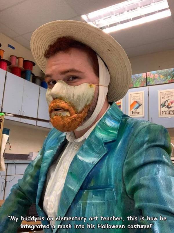 moustache - Form "My buddy is an elementary art teacher, this is how he integrated a mask into his Halloween costume!"
