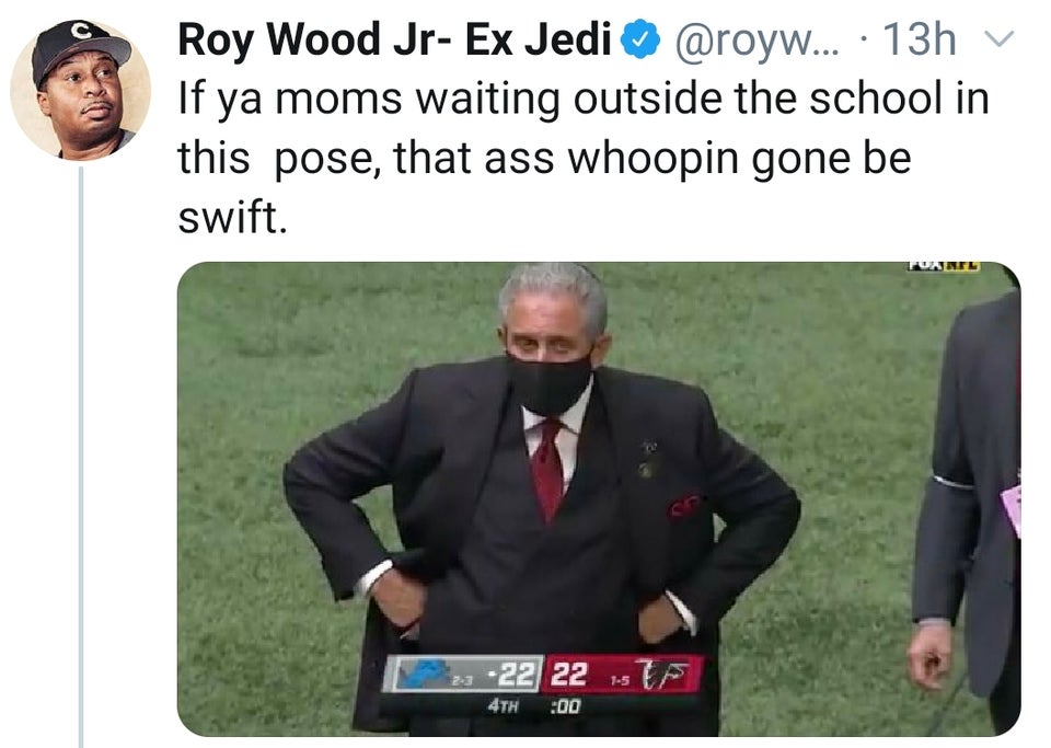 photo caption - Roy Wood Jr Ex Jedi ... 13hv If ya moms waiting outside the school in this pose, that ass whoopin gone be swift. Nel 23 22 22 15 4TH 00