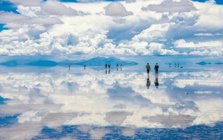 “Salar de Uyuni aka Bolivian Salt Flat is so large and so extraordinarily flat that in rainy season it becomes the world's largest mirror - spanning 130 kilometers.”