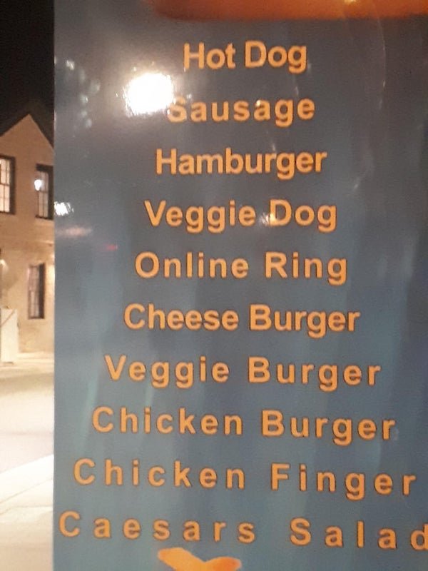 orange - Hot Dog Sausage Hamburger Veggie Dog Online Ring Cheese Burger Veggie Burger Chicken Burger Chicken Finger Caesars Salad