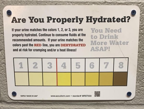 material - Are You Properly Hydrated? If your urine matches the colors 1, 2, or 3, you are You Need properly hydrated. Continue to consume fluids at the to Drink recommended amounts. If your urine matches the colors past the Red line, you are Dehydrated M