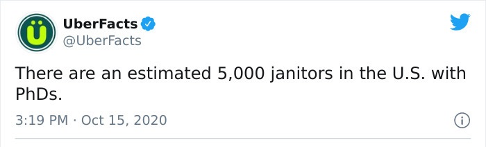 tweets about mac miller death - UberFacts There are an estimated 5,000 janitors in the U.S. with PhDs.