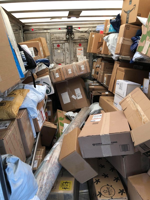 “I’m a UPS Driver. This was how my truck looked on the first stop of the day. It’s not even our peak season yet.”