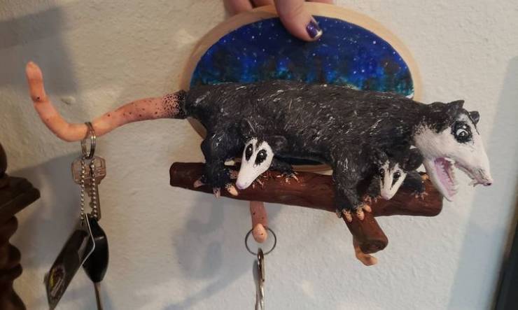 "I wanted an opossum key rack, so I made one...I am not an artist."