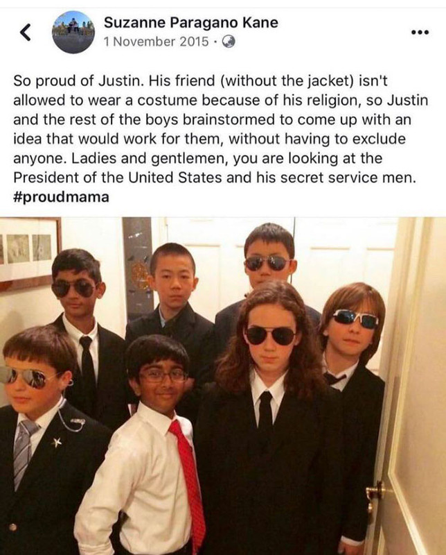 kids in suits - Suzanne Paragano Kane ... So proud of Justin. His friend without the jacket isn't allowed to wear a costume because of his religion, so Justin and the rest of the boys brainstormed to come up with an idea that would work for them, without 