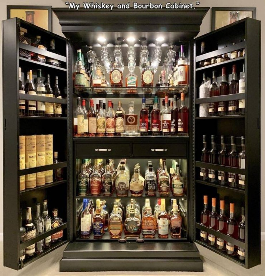 funny memes and pics - bourbon bar cabinet - "My Whiskey and Bourbon Cabinet." N Los Taytay Tayl eller eller eller Crate Stage Ba Org Seller 1792