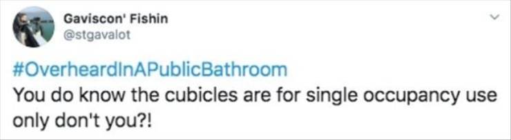 paper - Gaviscon' Fishin You do know the cubicles are for single occupancy use only don't you?!
