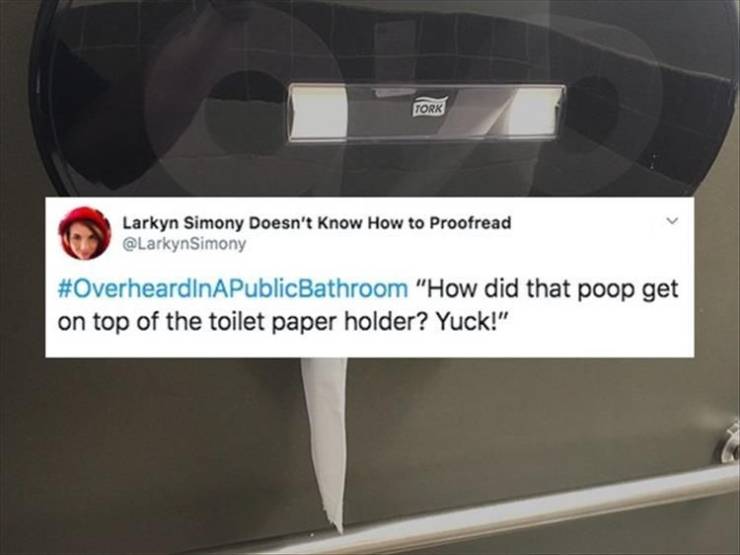 multimedia - Tork Larkyn Simony Doesn't Know How to Proofread "How did that poop get on top of the toilet paper holder? Yuck!"