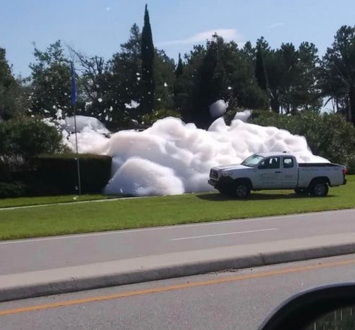 This is what happens when you put dish soap in a fountain.