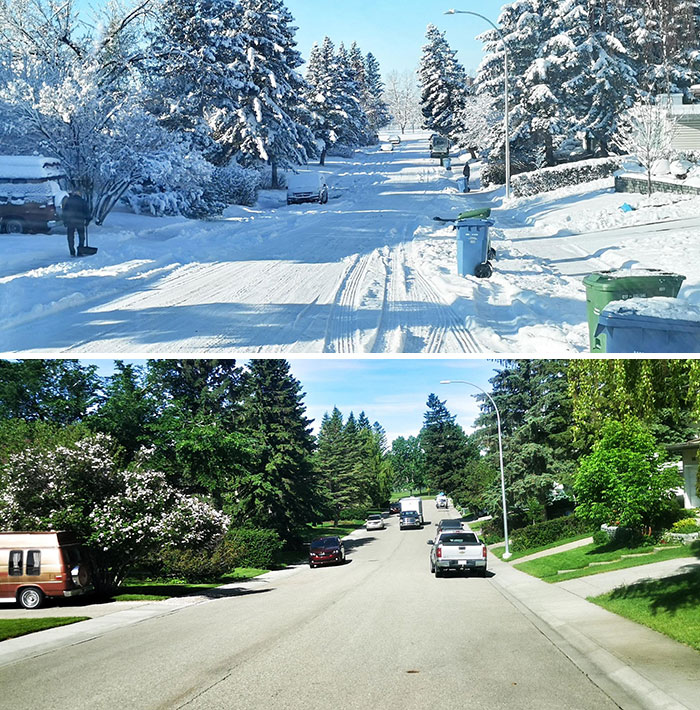 Same Street, First Day Of Winter vs. First Day Of Summer. Canada