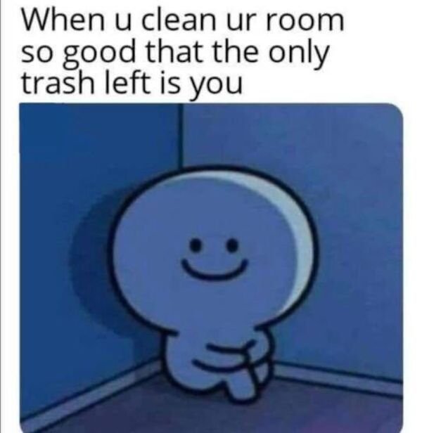 Internet meme - When u clean ur room so good that the only trash left is you