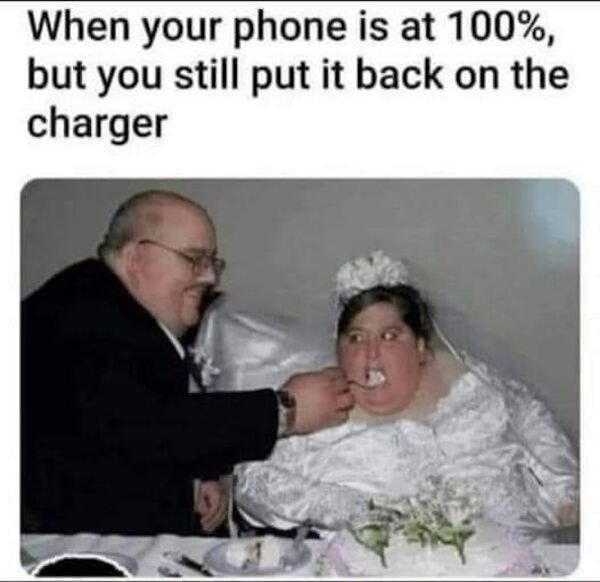 your phone is at 100 meme - When your phone is at 100%, but you still put it back on the charger