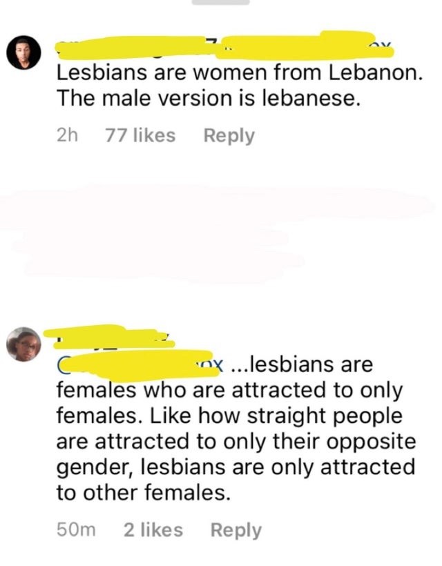 angle - Lesbians are women from Lebanon. The male version is lebanese. 2h 77 nx ...lesbians are females who are attracted to only females. how straight people are attracted to only their opposite gender, lesbians are only attracted to other females. 50m 2