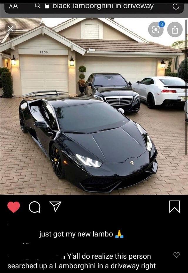 Aa Q black lamborghini in driveway 3 1855 1 o v B just got my new lambo Y'all do realize this person searched up a Lamborghini in a driveway right