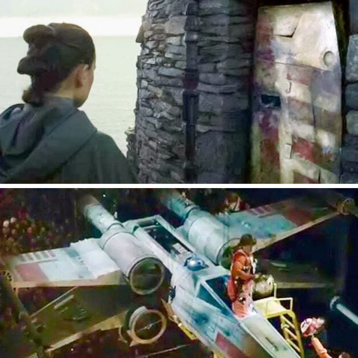 Star Wars: Episode VIII — The Last Jedi. The door to Luke’s cabin is actually the wing of a fighter aircraft.