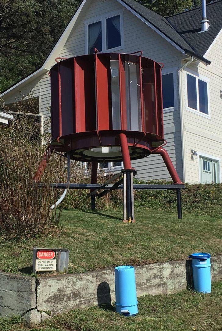 “A large machine in a residential neighborhood on the Oregon coast”

A: “It’s totally a wind turbine.”