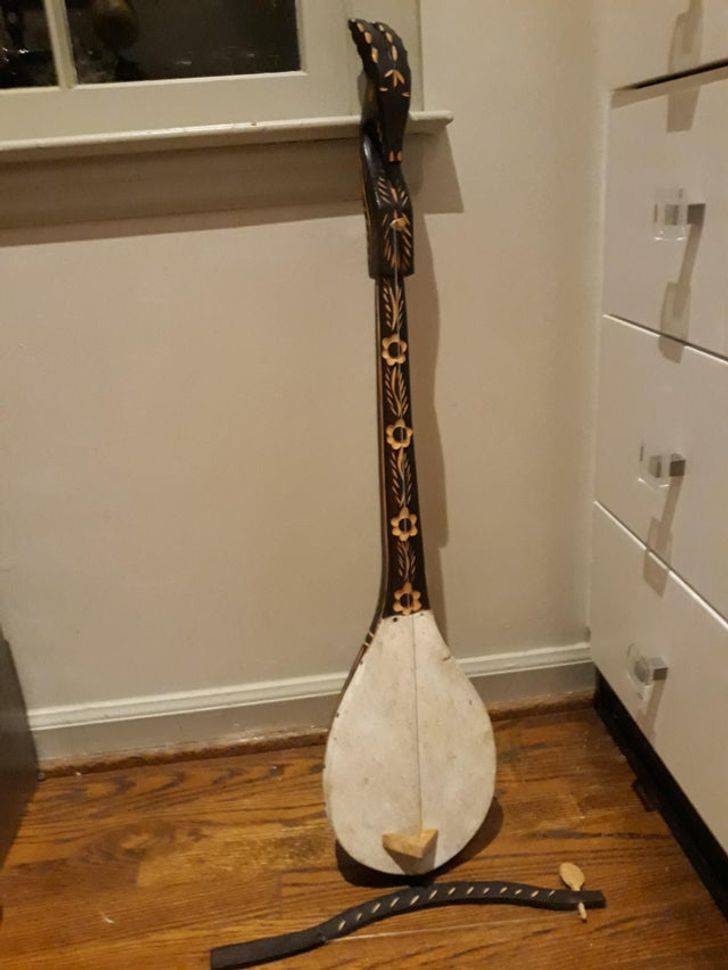 “What is this single-stringed instrument? The seller said it was from Morocco and made by a Tunisian craftsman.”

A: “It’s a gusle. Many of them have goat heads on them.”