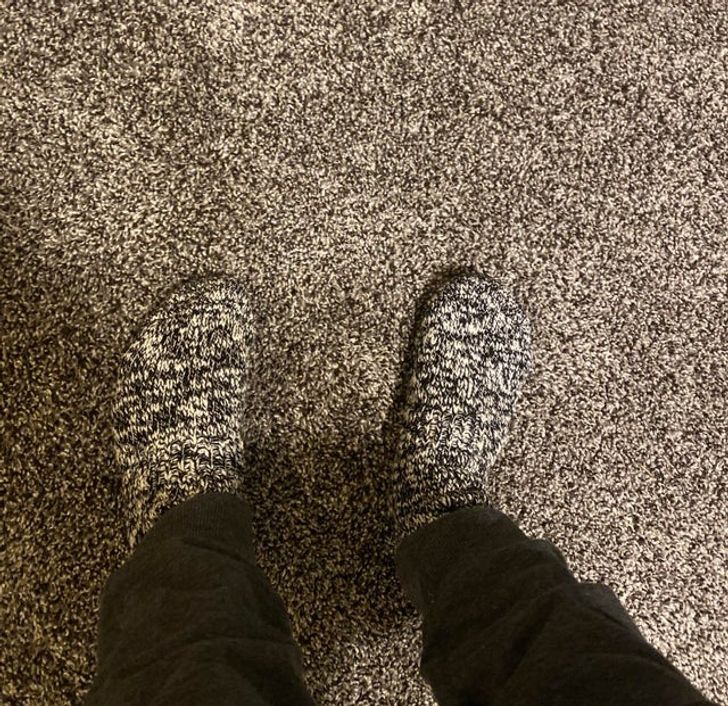 And here’s a pair of socks that completely disguised themselves as a carpet.