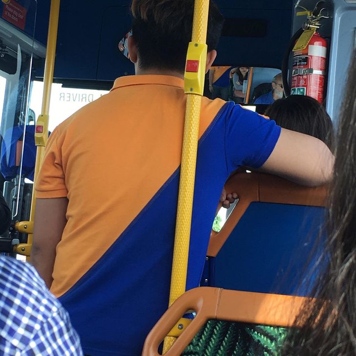 “This guy’s shirt matches the back of the bus seat.”