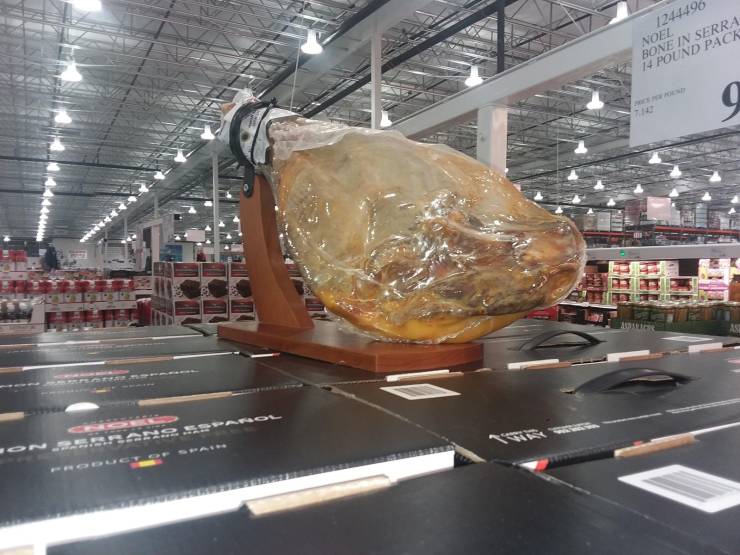 “Took this picture of Spanish ham and it looks like it’s a massive ham standing in an airplane hangar.”
