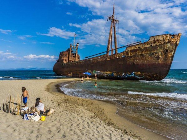 shipwreck on the greek shore