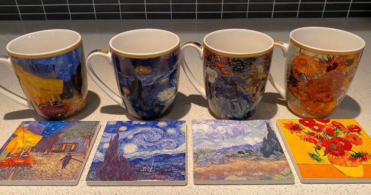 “My new housemate and I discovered that her coasters match my mugs, (almost) perfectly.”