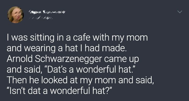 egyptology pyramid scheme meme - I was sitting in a cafe with my mom and wearing a hat I had made. Arnold Schwarzenegger came up and said, Dat's a wonderful hat. Then he looked at my mom and said, "Isn't dat a wonderful hat?"