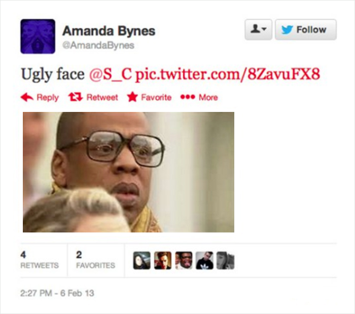 amanda bynes jay z - Amanda Bynes AmandaBynes Ugly face pic.twitter.com8ZavuFX8 t3 Retweet Favorite More 4 2 Favorites 6 Feb 13