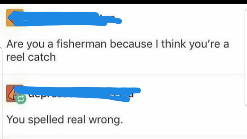 diagram - Are you a fisherman because I think you're a reel catch You spelled real wrong.