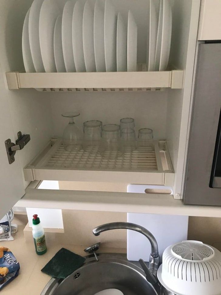 “This cupboard drip dries into the sink.”