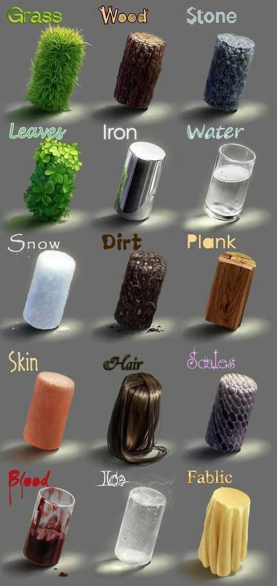 texture digital drawing - Grass Wood Stone Leaves Iron water Snow Dirt Plank Skin Hair Scales Blood Ice Fablic