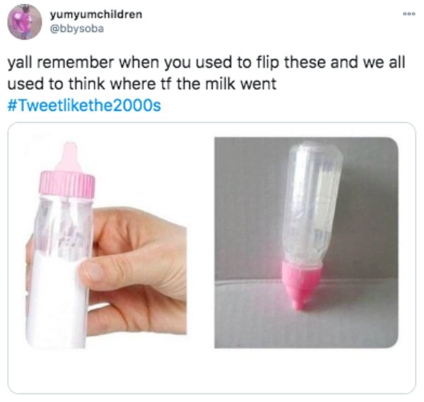 doll bottle disappearing milk - yumyumchildren yall remember when you used to flip these and we all used to think where tf the milk went 2000s